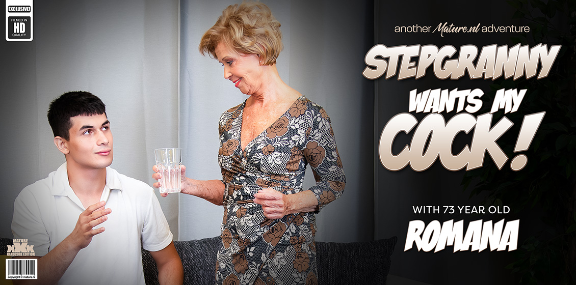 21 year old Toyboy fucking his very willingly stepgrandma, the 73 year old cockhungry Romana Bruno Baxter, Romana